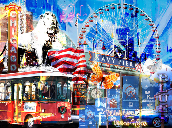 Navy Pier Chicago Amazing Pop Art Mix Media Painting by Bisca