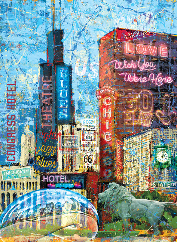 Chicago Amazing Pop Art Mix Media Painting by Bisca