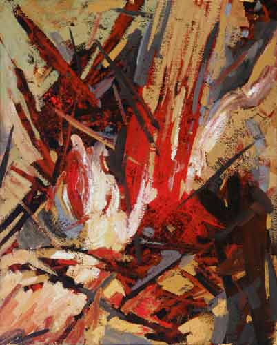 Original Abstract Painting Destruction 20 by artist Samir Biscevic. Red, Yellow, gray and black color