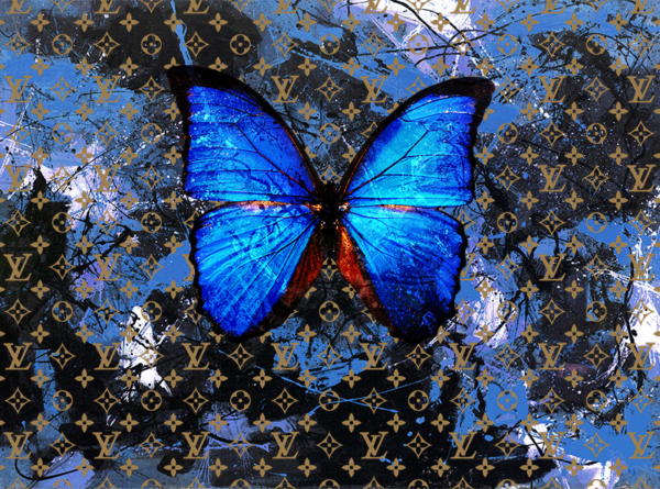 Blue Butterfly Beautiful Pop Art Mix Media Painting by Bisca