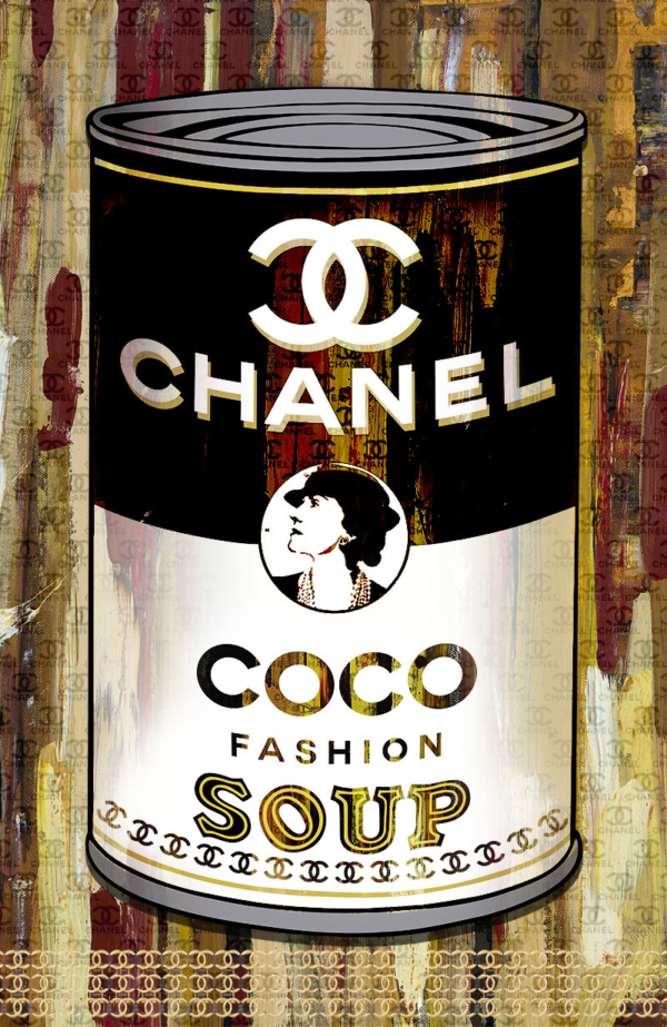 Soup Chanel COCO Gold Amazing Pop Art Mix Media Painting by Bisca