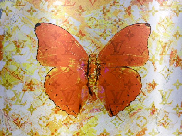 RED Butterfly in Autumn Amazing Pop Art Mix Media on Aluminum by Bisca
