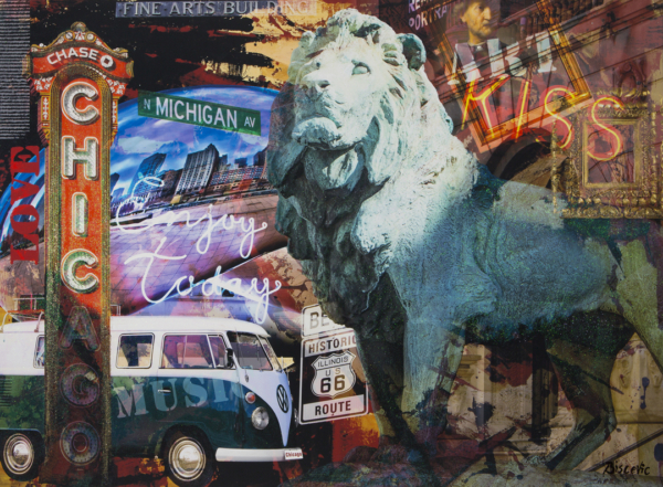 Chicago Lion Authentic Pop Art Mix Media Painting by Bisca