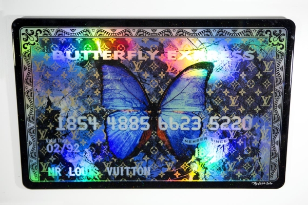 Pop Art Painting, Butterfly Express Blue, Amazing AMEX Art, American Express Mix Media Pop Art