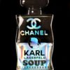 Karl Pop Art Sculpture, Perfume Black, Gold and Holographic Bottle coated with epoxy resin