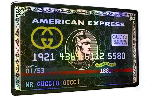 Mr Gucci, Amazing Original AMEX Art, American Express Mix Media Pop Art Painting by Bisca