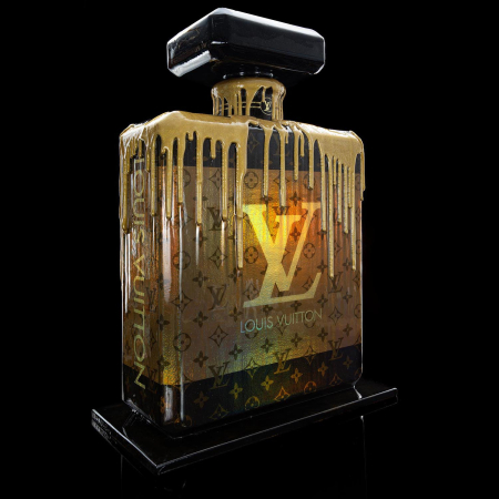 Pop Art Sculpture | 36″ Holographic Dipping Gold Perfume Designer Bottle